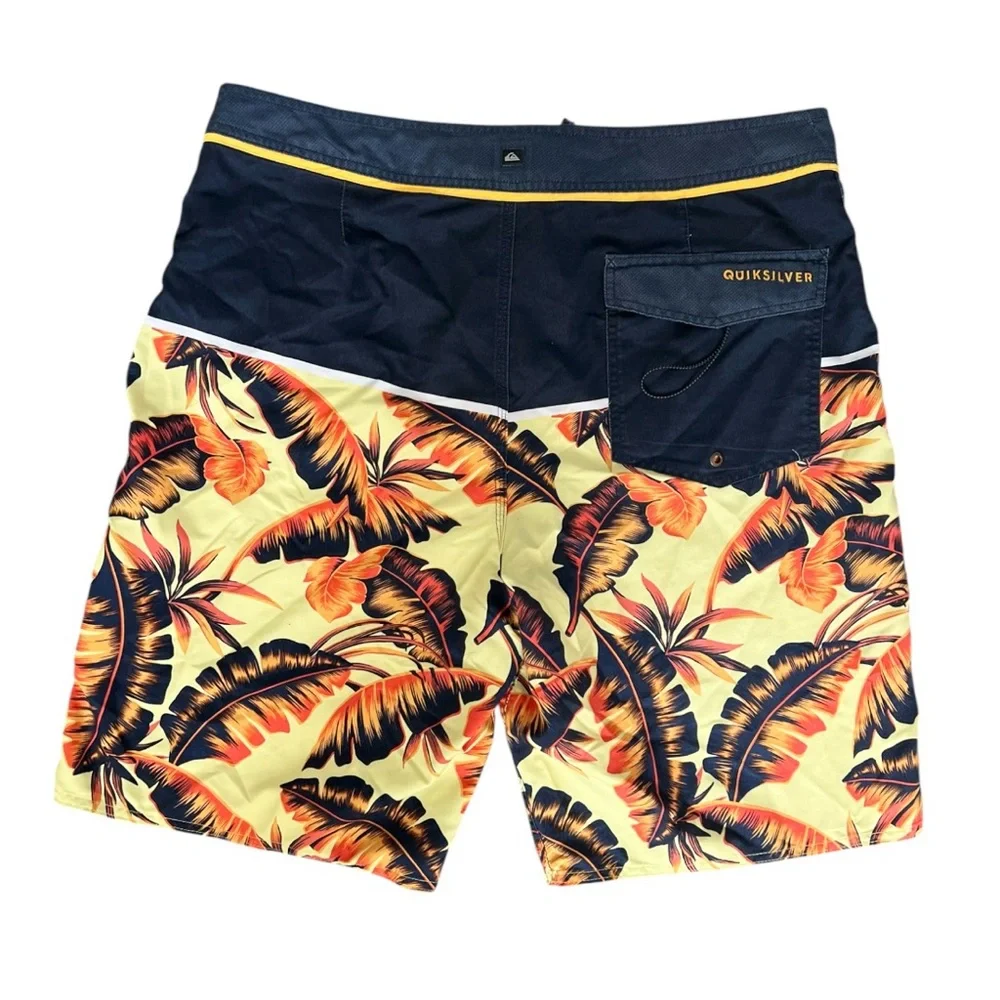 Quiksilver yellow & navy palm leaf blue board Shorts swimwear summer trunks